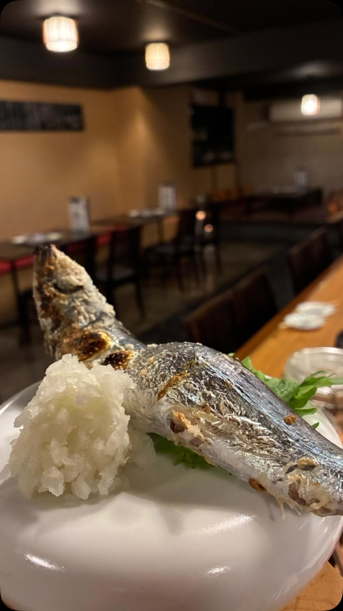 秋刀魚より旨い！？いわしの塩焼き

脂の乗ったいわしを、シンプルに塩焼きで。
皮目は香ばしく、身はふっくらジューシー。

たっぷりの大根おろしと一緒に食べればもう最高。
秋刀魚の季節ですが……
「これ、秋刀魚より好きかも」ってなるやつです。

今のいわし、ぜひ食べてみてください⁡